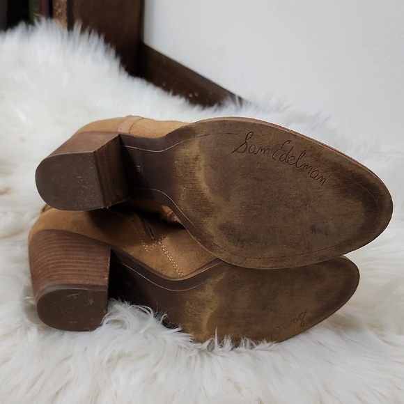 Sam Edelman Saddle Brown Maurine Suede Ankle Boots Harness Buckle - Picture 7 of 13